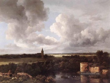  isaakszoon - einer umfangreichen Landschaft mit einer Burgruine und ein Dorf Kirche Jacob Isaakszoon van Ruisdael